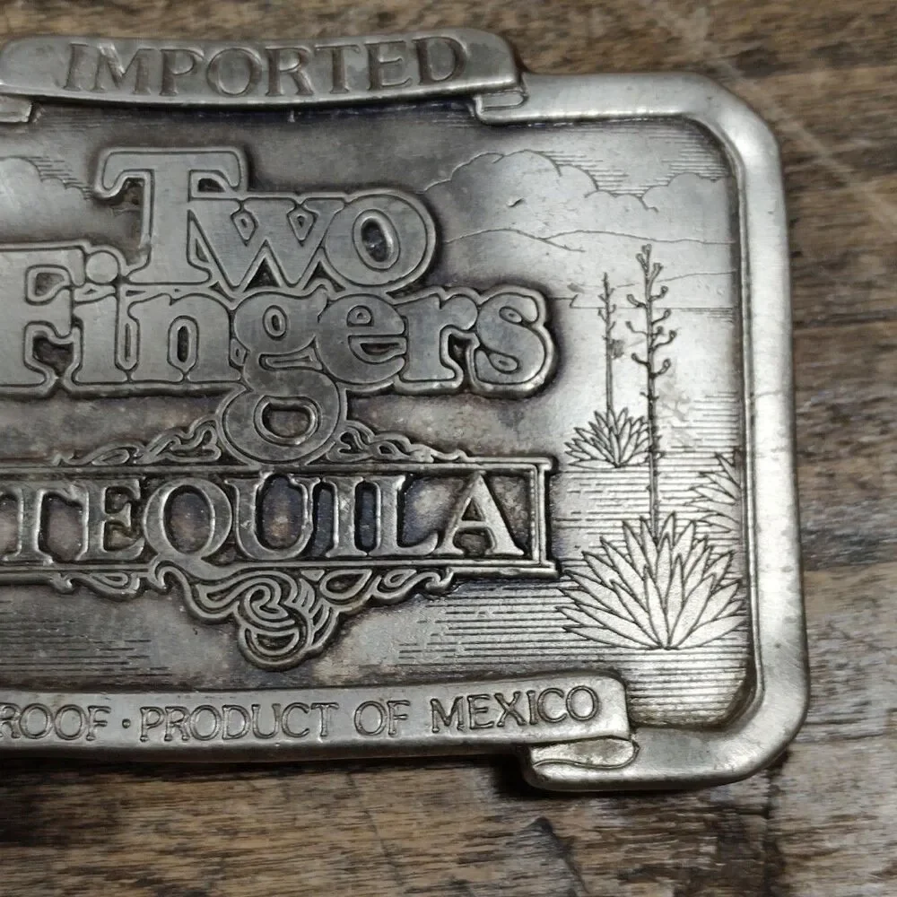 Vintage Two Fingers Tequila Metal Belt Buckle Great American 1976 Hiram Walkers